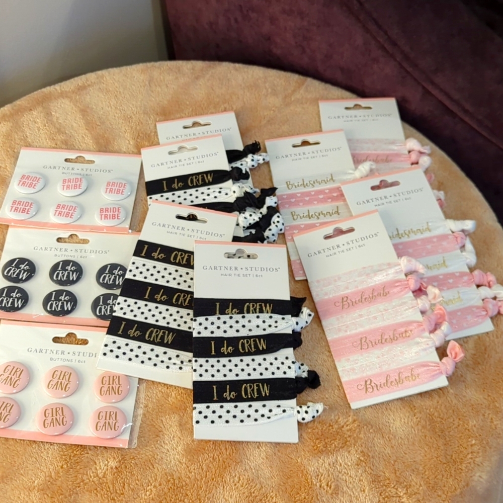 Bridal Party Swag Buttons Hair Tie Bridesmaid Bridesbabe I Do Crew Polka Dot
